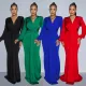 Fashionable women's solid color sexy deep V pleated long dress for women