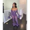 Sexy One Shoulder Printed Perspective Mesh Flare Sleeves jumpsuit
