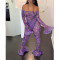Sexy One Shoulder Printed Perspective Mesh Flare Sleeves jumpsuit