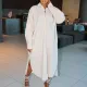Fashion Large Size Casual Lapel Long Sleeve Pocket Jacket Long Shirt