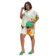 Fashion women's round neck short sleeved printed loose casual pants set