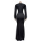 Fashionable women's solid color sexy deep V pleated long dress for women