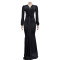 Fashionable women's solid color sexy deep V pleated long dress for women