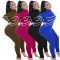 Fashionable women's pants with contrasting color patchwork, high elasticity, sexy slim fit, long sleeved jumpsuit