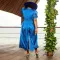 Fashion women's solid color bubble sleeve imitation silk jumpsuit