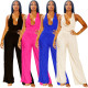 Fashionable women's sexy swing collar sleeveless backless solid color pleated pants set