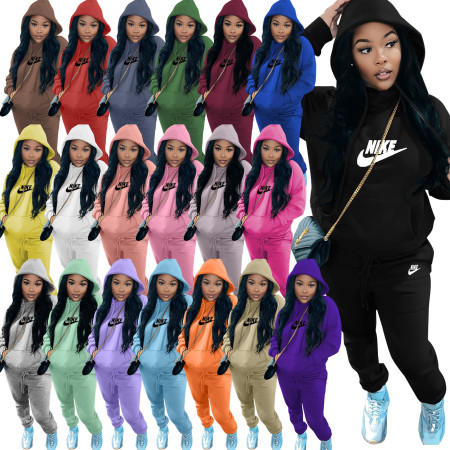 Fashion plus size padded thickened hooded sweater pants sports suit