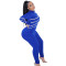 Fashionable women's pants with contrasting color patchwork, high elasticity, sexy slim fit, long sleeved jumpsuit