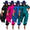 Fashion women's solid color bubble sleeve imitation silk jumpsuit