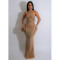 Fashion Women's Solid Color Mesh Hot Diamond Hanging Neck Long Dress Dress