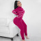 Fashionable women's pants with contrasting color patchwork, high elasticity, sexy slim fit, long sleeved jumpsuit