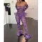 Sexy One Shoulder Printed Perspective Mesh Flare Sleeves jumpsuit