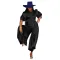Fashion women's solid color bubble sleeve imitation silk jumpsuit