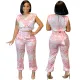 Sleeveless printed open navel pants set