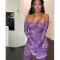 Sexy One Shoulder Printed Perspective Mesh Flare Sleeves jumpsuit