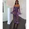 Sexy One Shoulder Printed Perspective Mesh Flare Sleeves jumpsuit