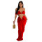 Fashion women's solid color sexy strapless pleated skirt two-piece set