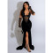 Fashionable women's solid color neck hanging slit sexy long dress dress