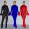 Fashion women's solid color mesh feather long sleeved pants two-piece set