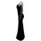 Fashionable women's solid color neck hanging slit sexy long dress dress