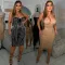 Fashionable women's solid color sexy mesh hot diamond strap dress