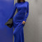 Fashion Solid Color Long Sleeve Waisted Hip Split Dresses