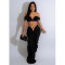Fashion women's solid color sexy strapless pleated skirt two-piece set