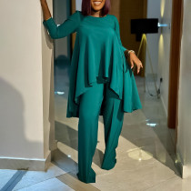 Fashion temperament big size long sleeve top wide leg pants set