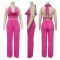 Fashionable women's sexy swing collar sleeveless backless solid color pleated pants set