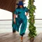Fashion women's solid color bubble sleeve imitation silk jumpsuit