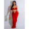 Fashion women's solid color sexy strapless pleated skirt two-piece set