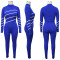 Fashionable women's pants with contrasting color patchwork, high elasticity, sexy slim fit, long sleeved jumpsuit