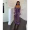 Sexy One Shoulder Printed Perspective Mesh Flare Sleeves jumpsuit