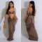 Fashion women's solid color sexy strapless pleated skirt two-piece set