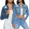Fashion splicing hole denim short jacket