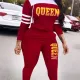 Solid color hooded patchwork letter sports set