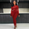 Hot selling solid color patchwork sexy perspective slim fit jumpsuit