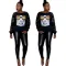 Fashionable casual sequin printed patchwork long sleeved top hoodie