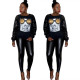 Fashionable casual sequin printed patchwork long sleeved top hoodie