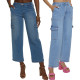 Fashion Pocket High Waist Stretch Slim Elastic Waist Straight Leg Pants