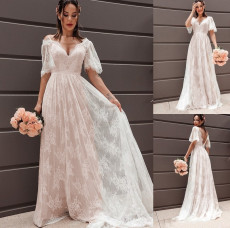 Sexy Pink Lining White Lace Wedding Wedding Dresses