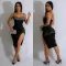 Slim fit hot diamond waist wrap buttocks split strap dress