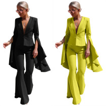 Fashionable Irregular Sleeves Flare Pants Suit Set