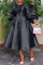 Solid color glossy loose button button lantern sleeve dress