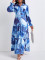 Elegant printed flip collar long dress