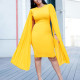 Fashion Large Size OL Long Sleeve Pressure Pleated Hip Elegant Dresses