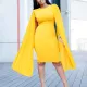 Fashion Large Size OL Long Sleeve Pressure Pleated Hip Elegant Dresses