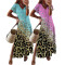 Leopard Gradient Fashion Street Split Digital Print Short Sleeve V-Neck Dresses