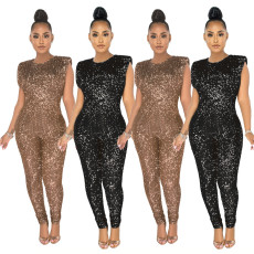 Fashionable sequin sexy sleeveless jumpsuit for women without waistband