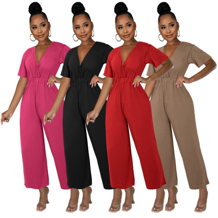 Short sleeved fashionable jumpsuit for women